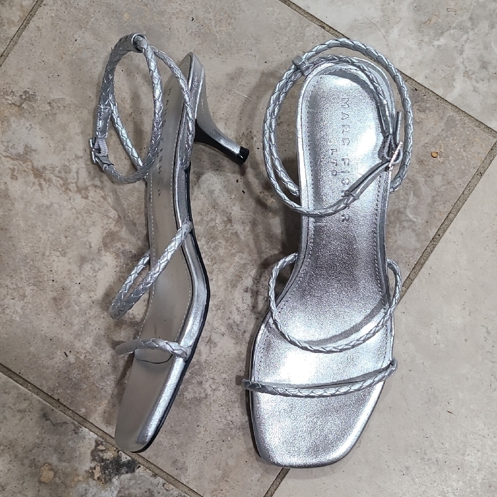 Marc Fisher Metallic Silver Braided Heels NWOB